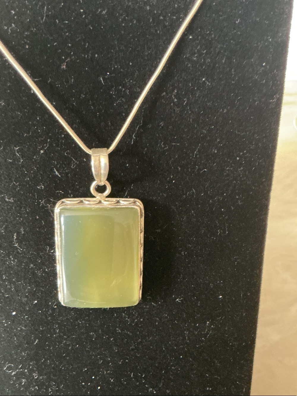Green Rectangular Stone Pendant Necklace - Unbranded